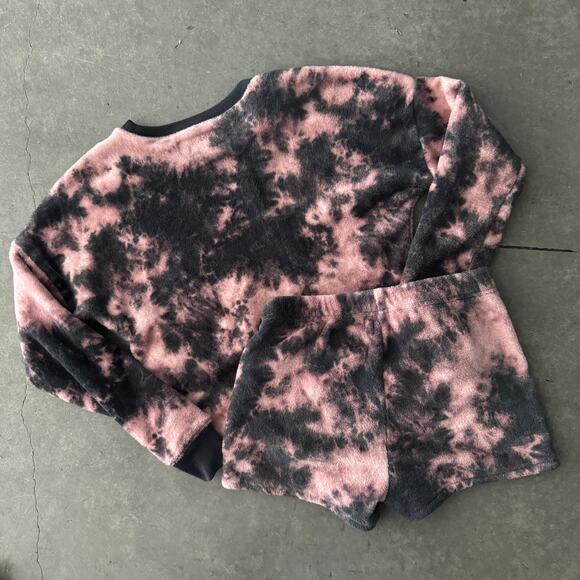 Vintage Y2K Abercrombie Kids Tie Dye Fleece Sweatshirt & Short Sleep Set 11/12 - Picture 2 of 8